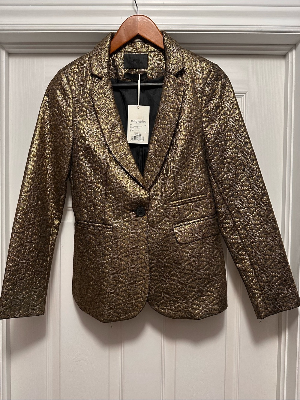 Metallic Gold Floral Jacquard Blazer - Tailored Single-Button